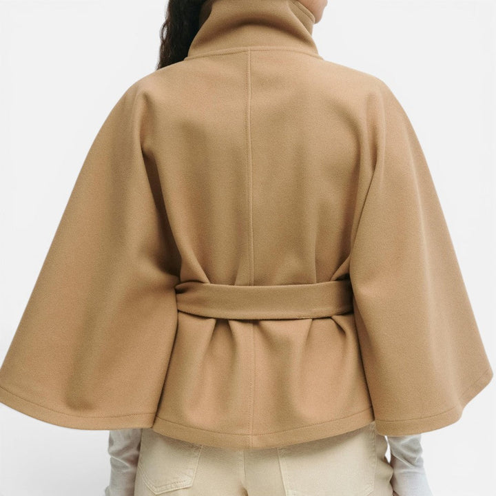 Roxane | Women's Wool Poncho Stand-Collar Button-Front Cape Coat