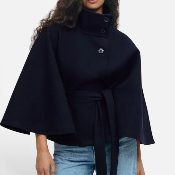 Roxane | Women's Wool Poncho Stand-Collar Button-Front Cape Coat
