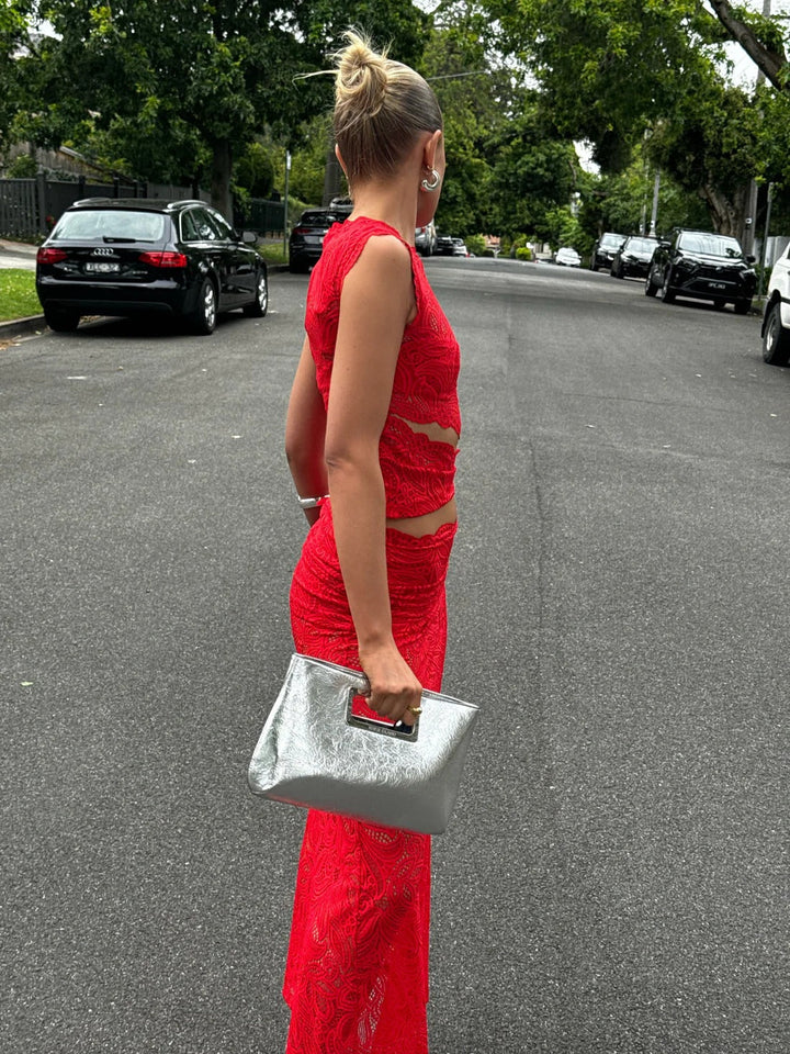 Women's two-piece matching set in red and black