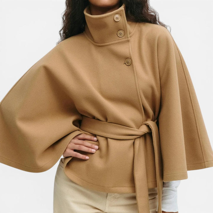 Roxane | Women's Wool Poncho Stand-Collar Button-Front Cape Coat