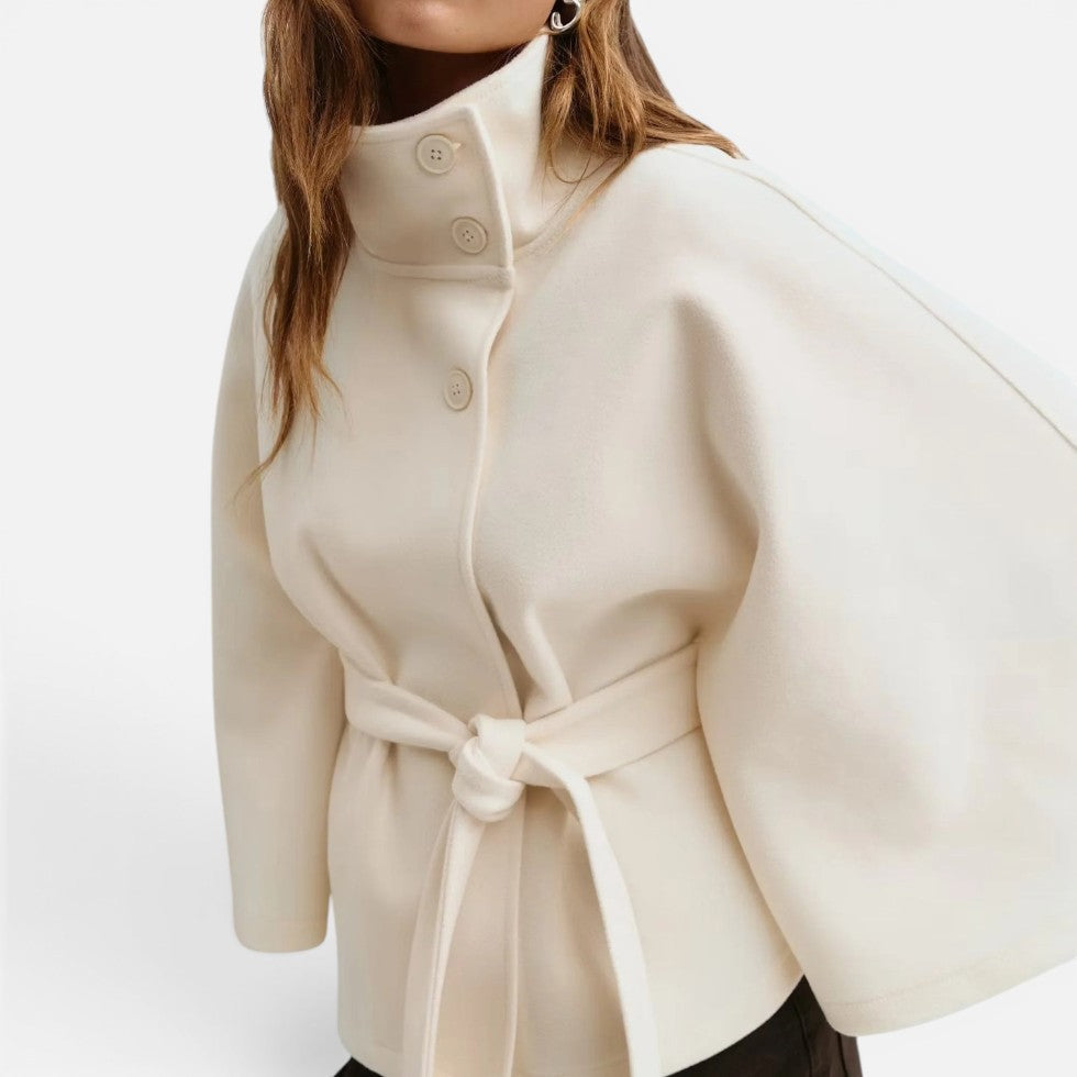 Roxane | Women's Wool Poncho Stand-Collar Button-Front Cape Coat