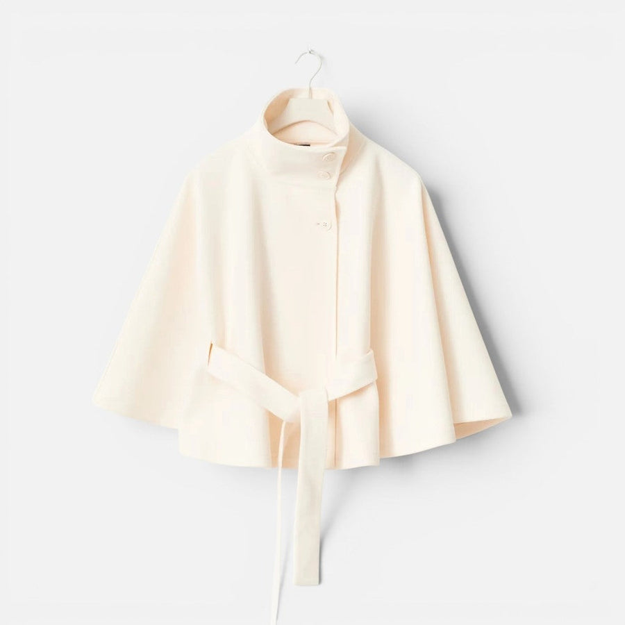 Roxane | Women's Wool Poncho Stand-Collar Button-Front Cape Coat