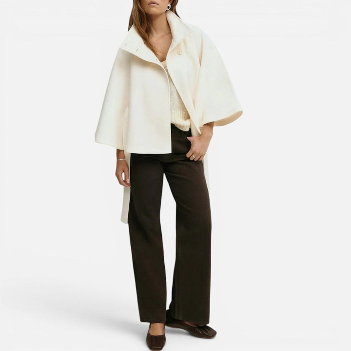 Roxane | Women's Wool Poncho Stand-Collar Button-Front Cape Coat