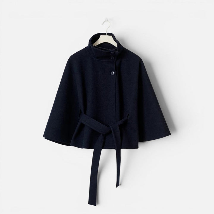 Roxane | Women's Wool Poncho Stand-Collar Button-Front Cape Coat
