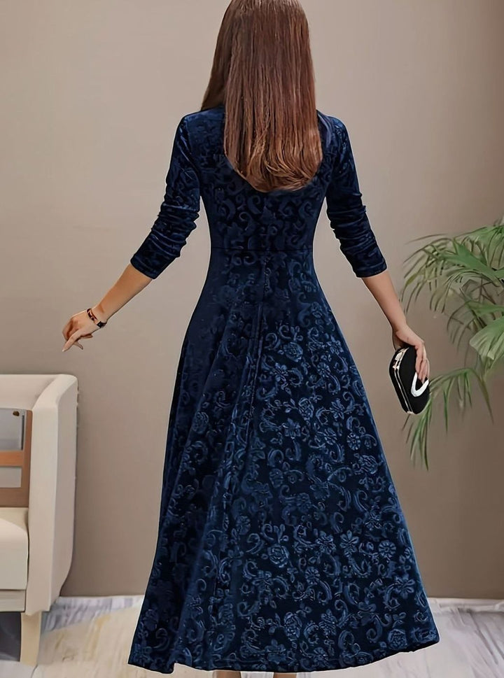 Sylvie | Women's Velvet A-Line Square-Neck Three-Quarter-Sleeve Dress