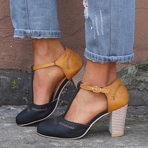 Jacquetta | Women's Two-Tone Block-Heel Buckle Mary-Jane Pumps