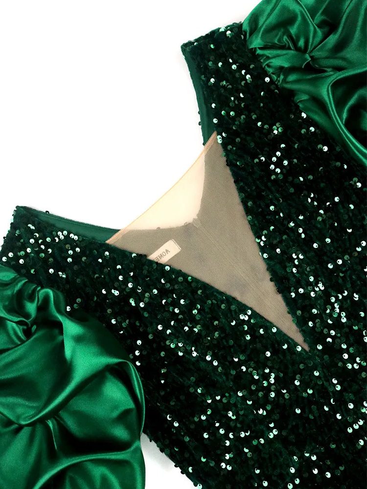 Lavinia | Women's Sequin Bodycon V-Neck Puff-Sleeve Dress