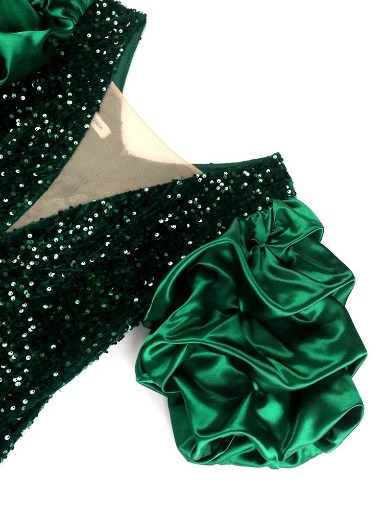 Lavinia | Women's Sequin Bodycon V-Neck Puff-Sleeve Dress