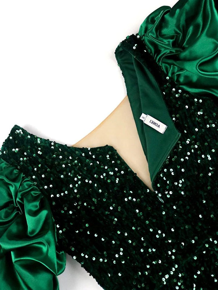 Lavinia | Women's Sequin Bodycon V-Neck Puff-Sleeve Dress