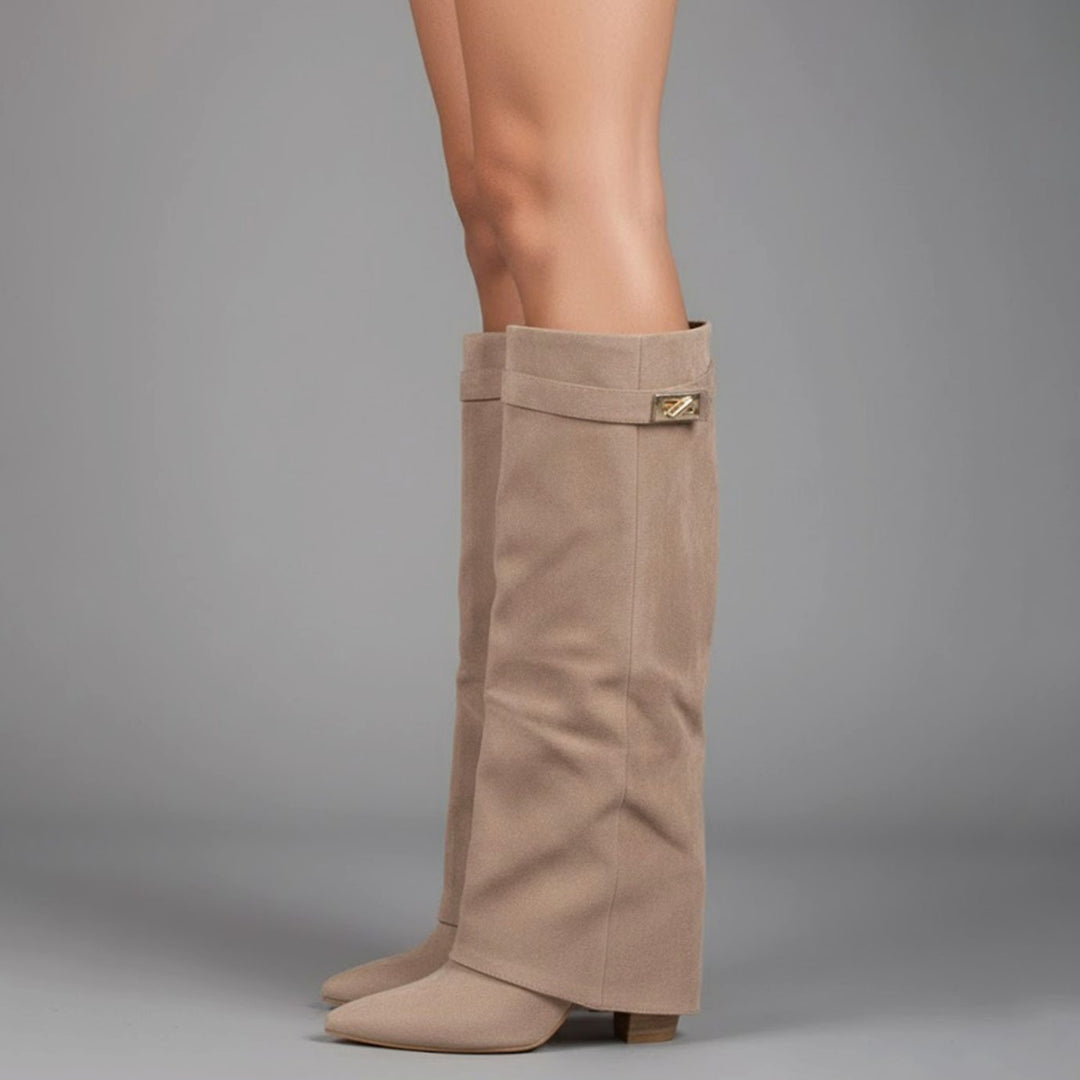 Anastasie | Women's Suede Pointed-Toe Block-Heel Over-The-Knee Boots