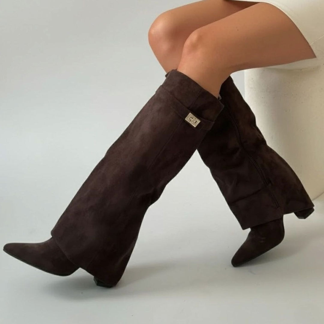 Anastasie | Women's Suede Pointed-Toe Block-Heel Over-The-Knee Boots