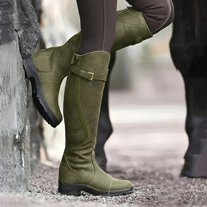 Eirwen | Women's Leather Round-Toe Block-Heel Knee-High Boots