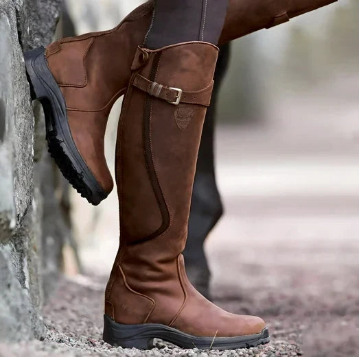 Eirwen | Women's Leather Round-Toe Block-Heel Knee-High Boots