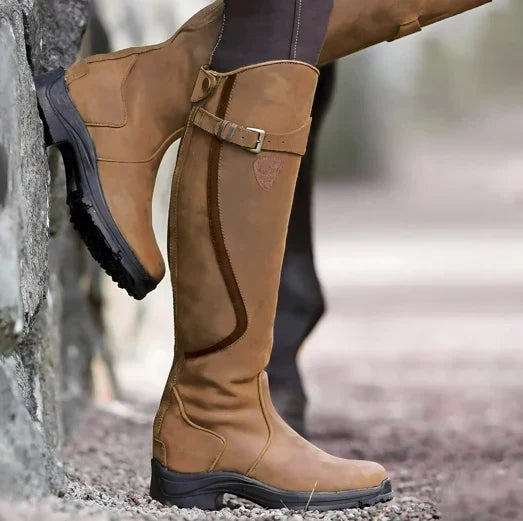 Eirwen | Women's Leather Round-Toe Block-Heel Knee-High Boots