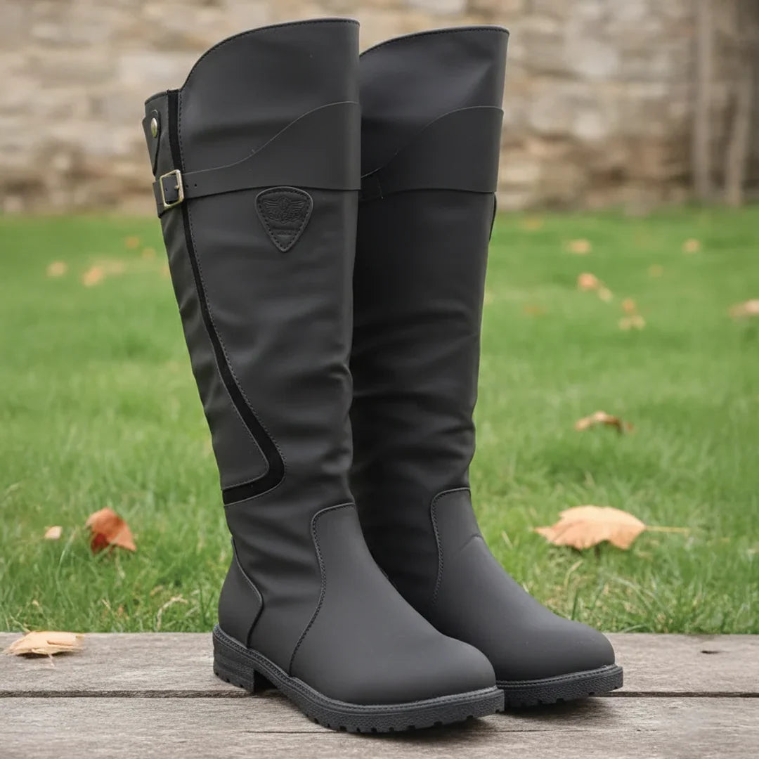Eirwen | Women's Leather Round-Toe Block-Heel Knee-High Boots
