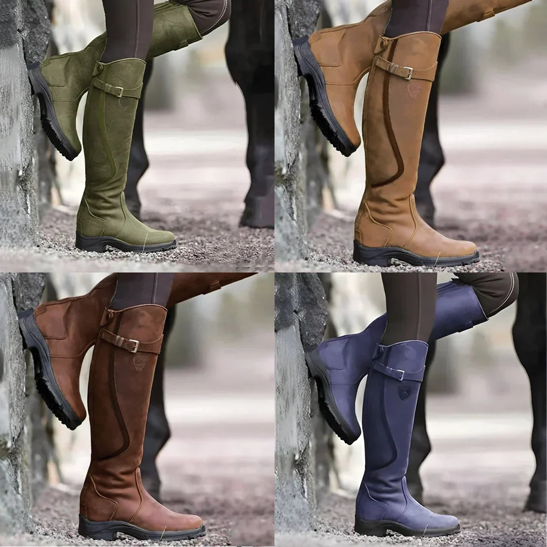 Eirwen | Women's Leather Round-Toe Block-Heel Knee-High Boots