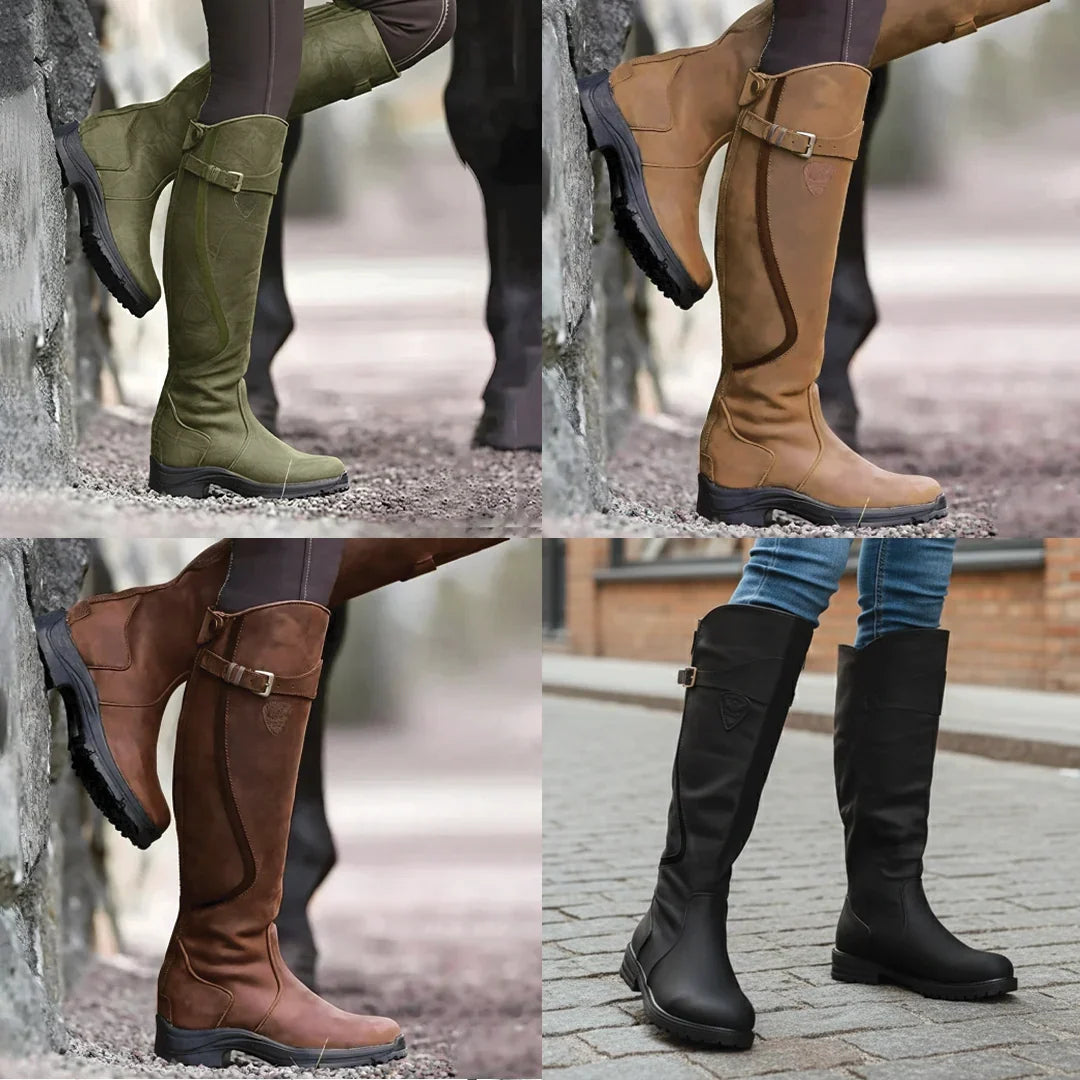 Eirwen | Women's Leather Round-Toe Block-Heel Knee-High Boots