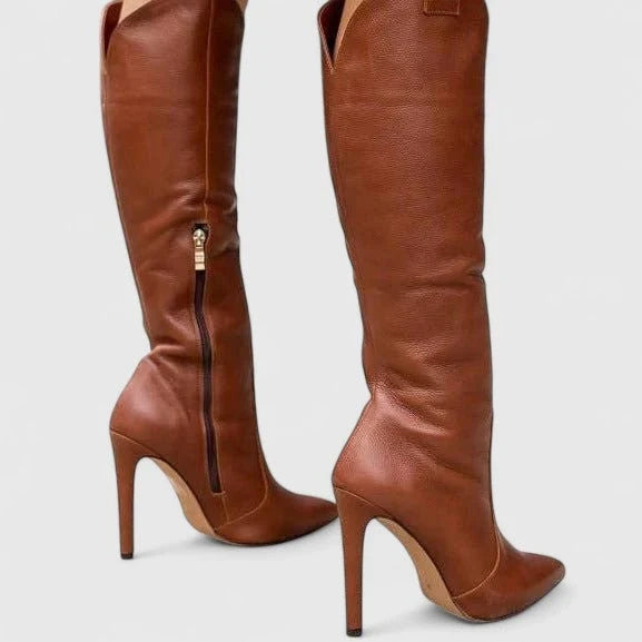 Arletta | Women's Leather Pointed-Toe Stiletto Knee-High Boots