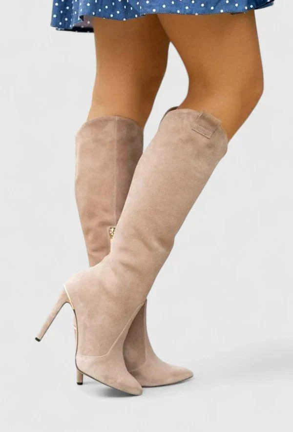 Arletta | Women's Leather Pointed-Toe Stiletto Knee-High Boots