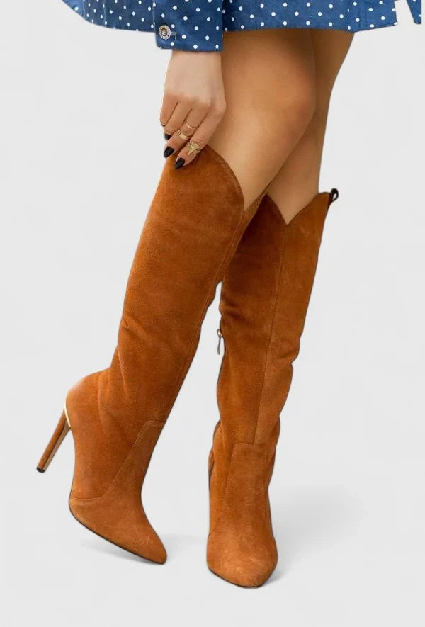 Arletta | Women's Leather Pointed-Toe Stiletto Knee-High Boots