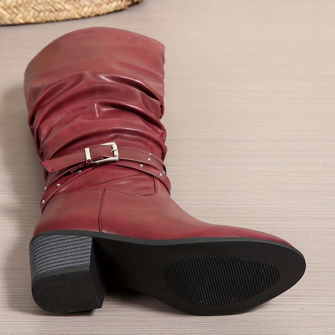 Cyrilla | Women's Studded Block-Heel Knee-High Zip-Up Boots