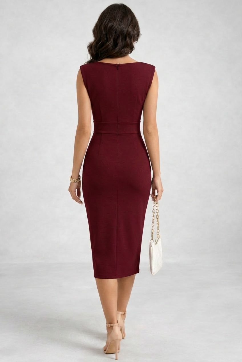 Emmanuelle | Women's Draped Cowl-Neck Sleeveless Midi Dress