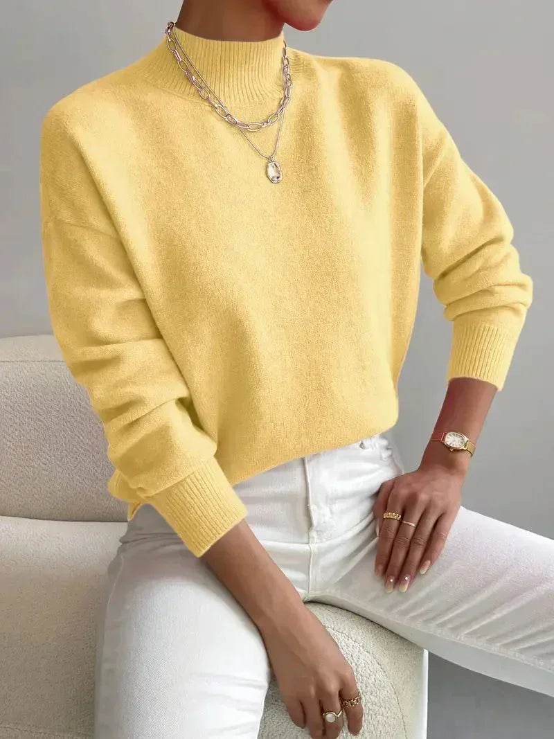Stasia | Women's Mock-Neck Ribbed Long-Sleeve Sweater