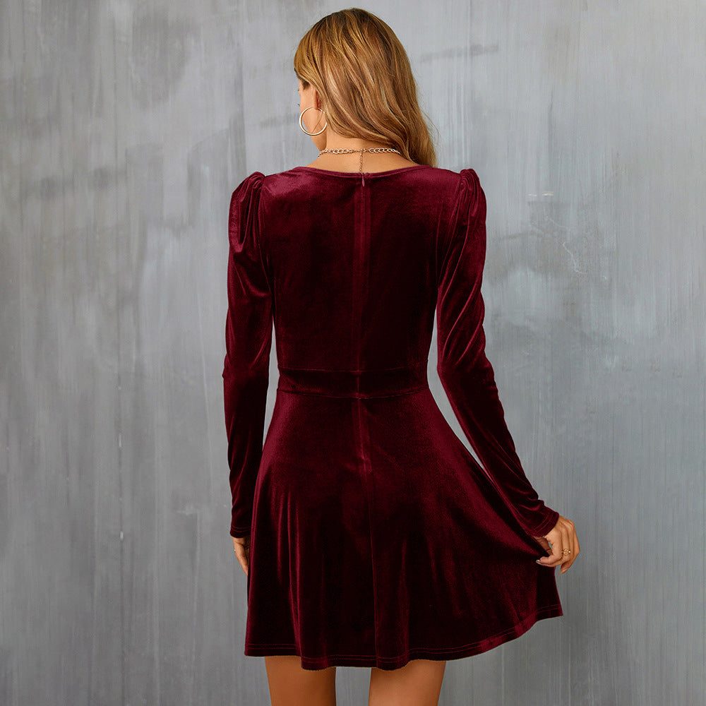 Amandine | Women's Velvet Wrap V-Neck Long-Sleeve Dress