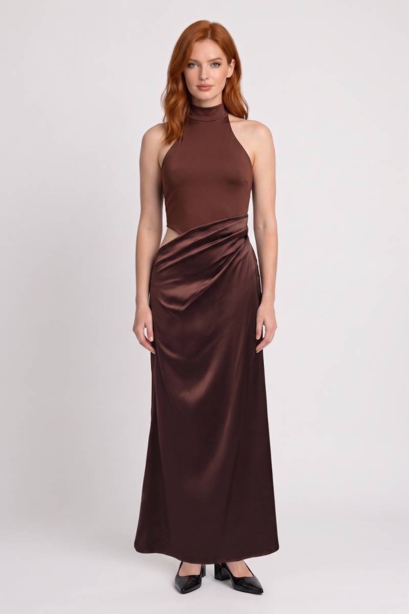 Janae | Women's Halterneck Ruched Maxi Dress