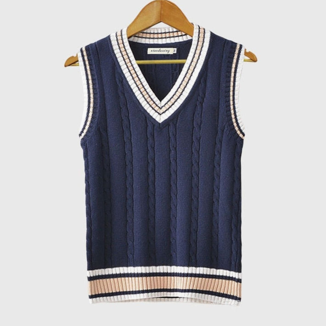 Prudence | Women's Cable-Knit Striped V-Neck Sleeveless Sweatshirt