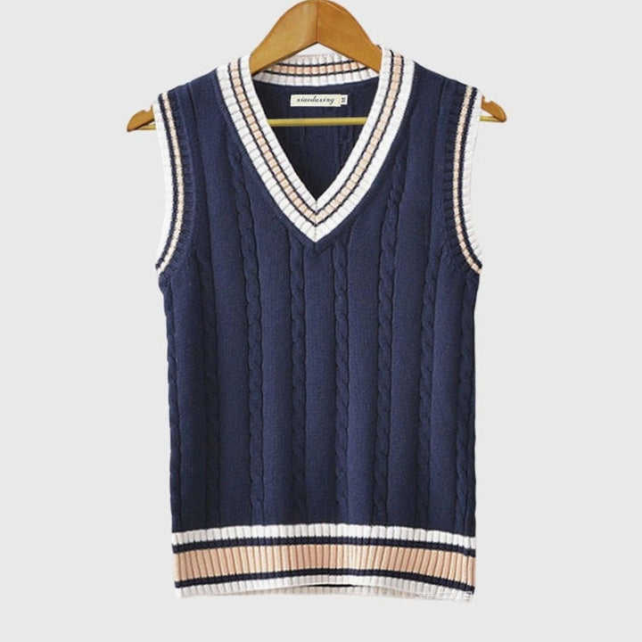 Prudence | Women's Cable-Knit Striped V-Neck Sleeveless Sweatshirt