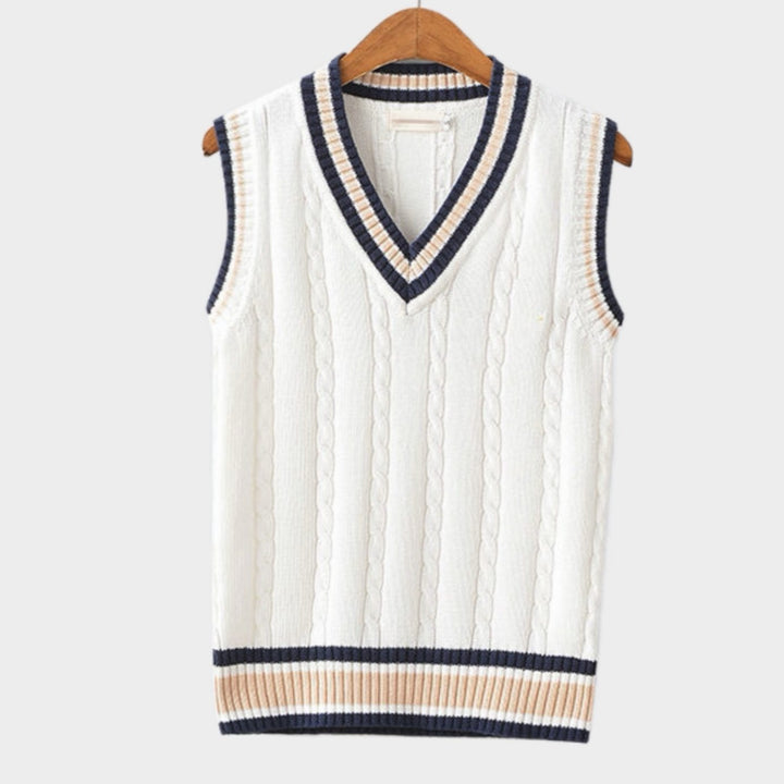 Prudence | Women's Cable-Knit Striped V-Neck Sleeveless Sweatshirt