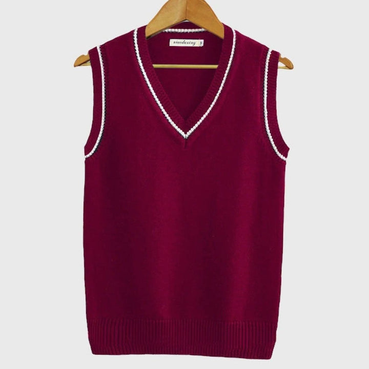 Prudence | Women's Cable-Knit Striped V-Neck Sleeveless Sweatshirt