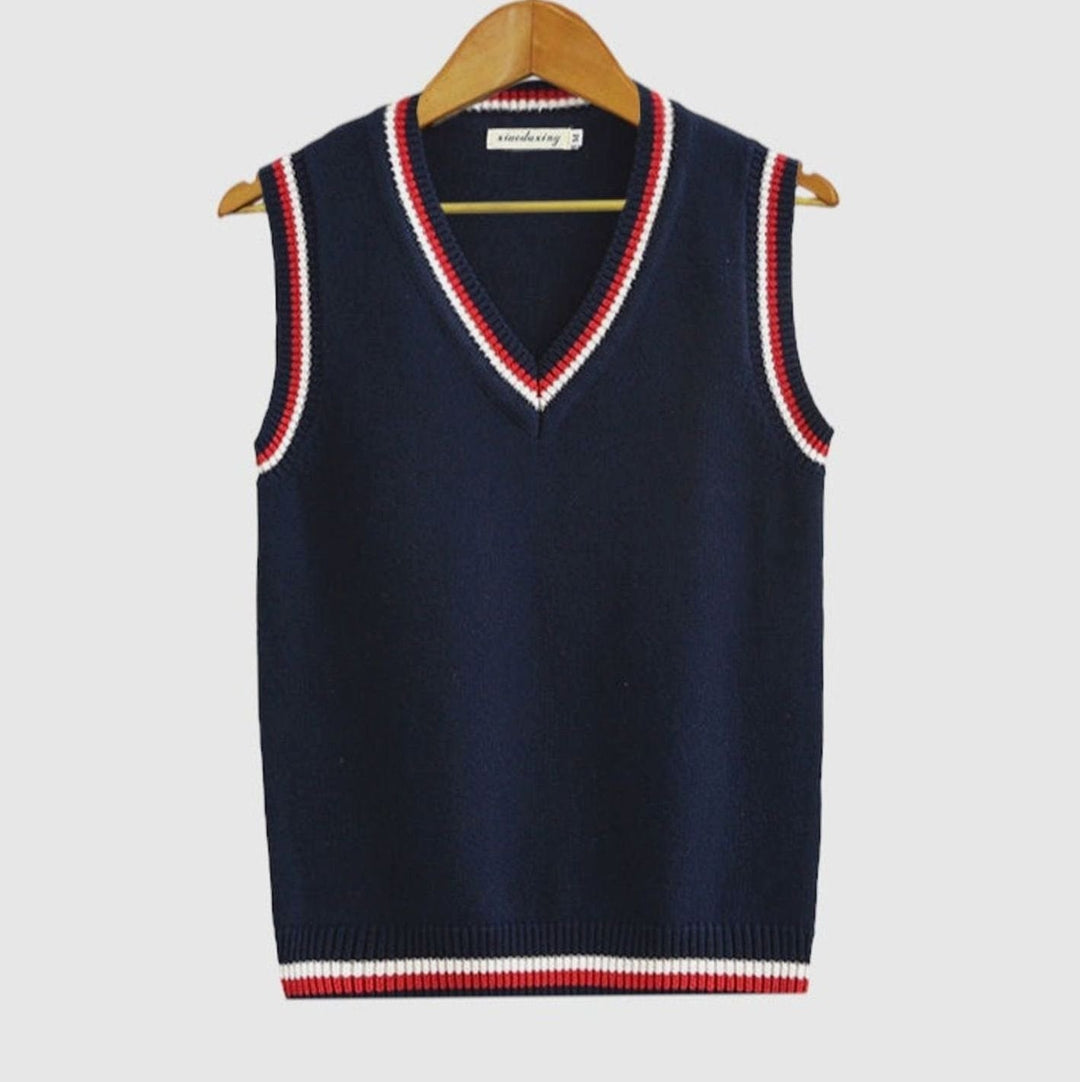 Prudence | Women's Cable-Knit Striped V-Neck Sleeveless Sweatshirt
