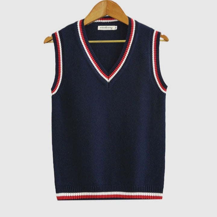Prudence | Women's Cable-Knit Striped V-Neck Sleeveless Sweatshirt
