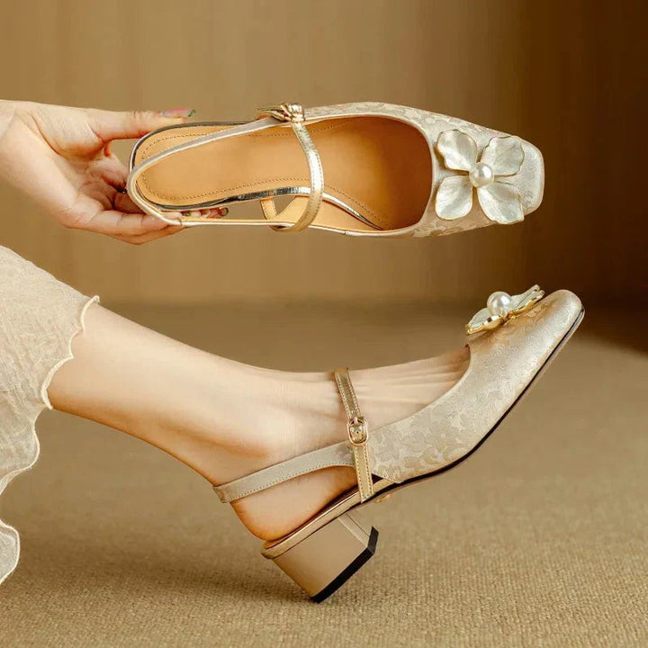 Hannelore | Women's Embellished Square-Toe Block-Heel Slingback Pumps