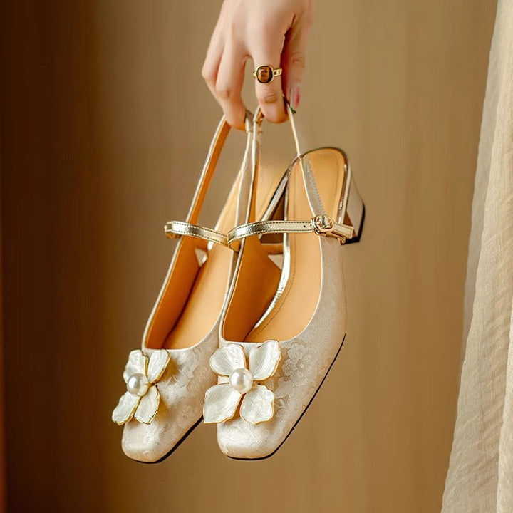 Hannelore | Women's Embellished Square-Toe Block-Heel Slingback Pumps