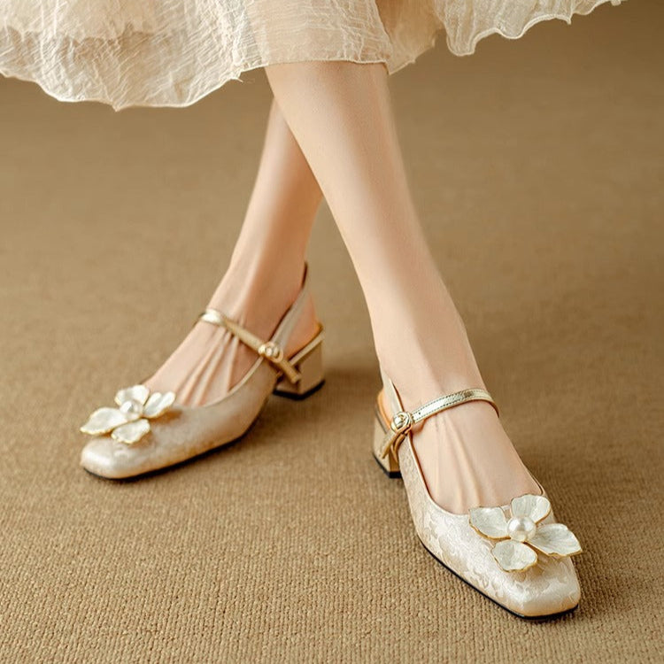 Hannelore | Women's Embellished Square-Toe Block-Heel Slingback Pumps