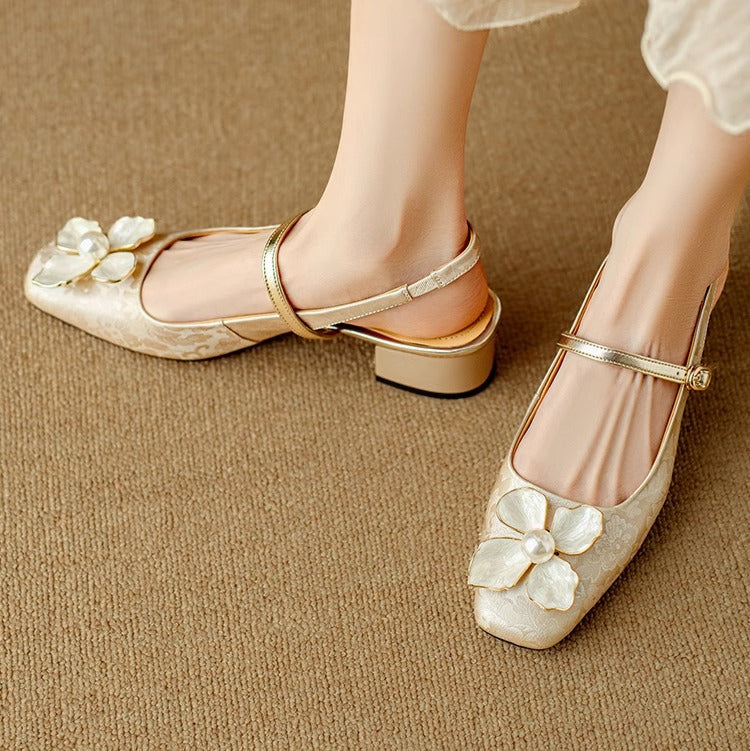 Hannelore | Women's Embellished Square-Toe Block-Heel Slingback Pumps