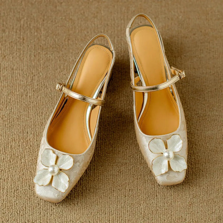 Hannelore | Women's Embellished Square-Toe Block-Heel Slingback Pumps