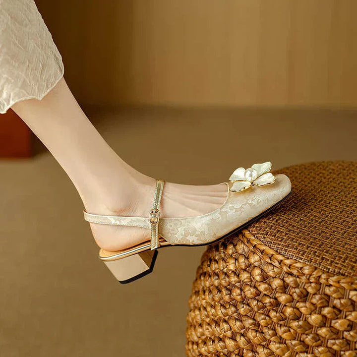 Hannelore | Women's Embellished Square-Toe Block-Heel Slingback Pumps