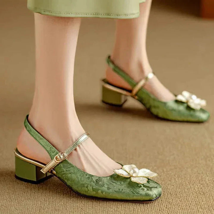 Hannelore | Women's Embellished Square-Toe Block-Heel Slingback Pumps