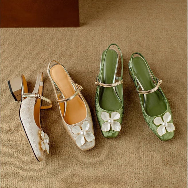 Hannelore | Women's Embellished Square-Toe Block-Heel Slingback Pumps