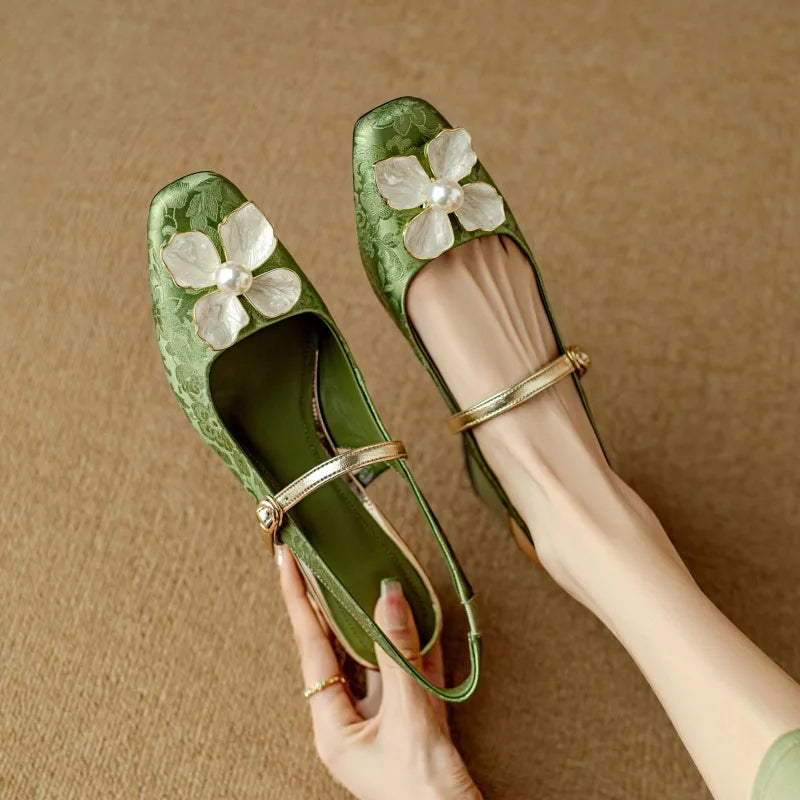 Hannelore | Women's Embellished Square-Toe Block-Heel Slingback Pumps
