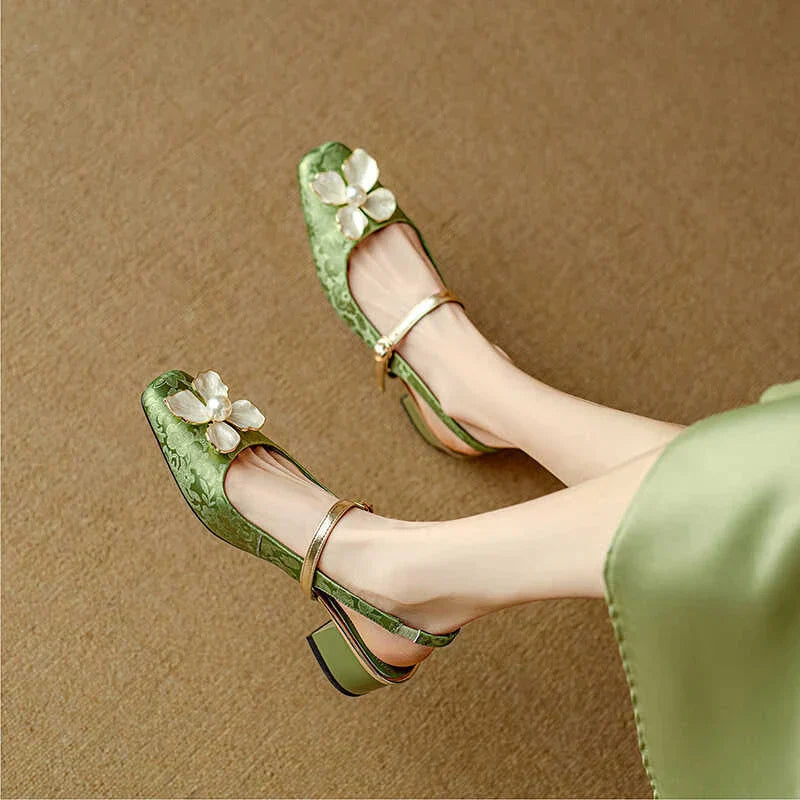 Hannelore | Women's Embellished Square-Toe Block-Heel Slingback Pumps