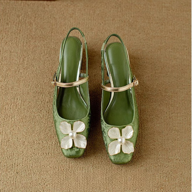 Hannelore | Women's Embellished Square-Toe Block-Heel Slingback Pumps
