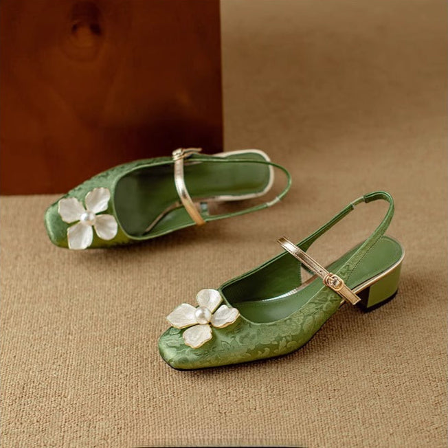 Hannelore | Women's Embellished Square-Toe Block-Heel Slingback Pumps