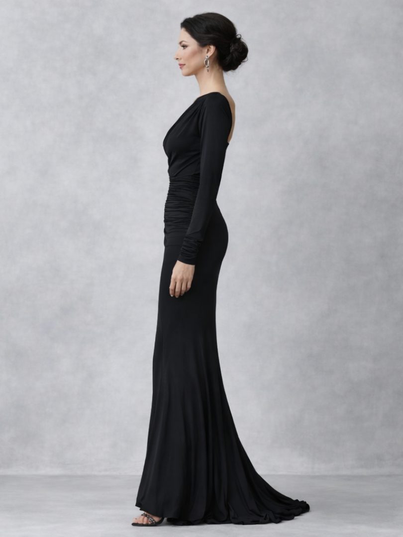 Violaine | Women's Velvet Ruched One-Shoulder Long-Sleeve Dress