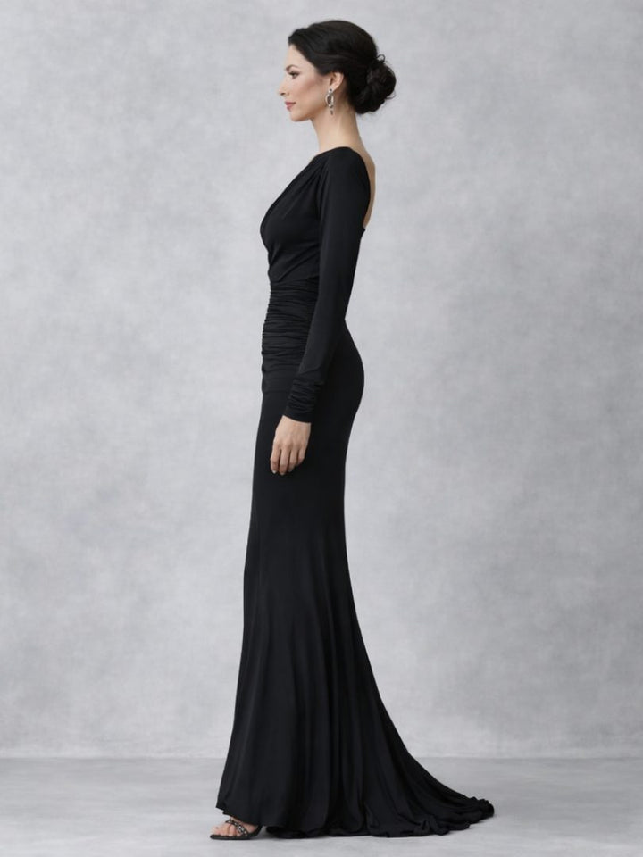 Violaine | Women's Velvet Ruched One-Shoulder Long-Sleeve Dress