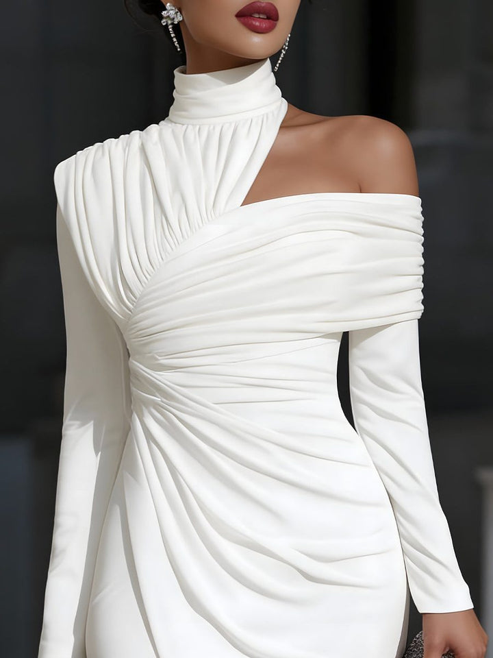 Sylvana | Women's Ruched One-Shoulder Long-Sleeve Midi Dress